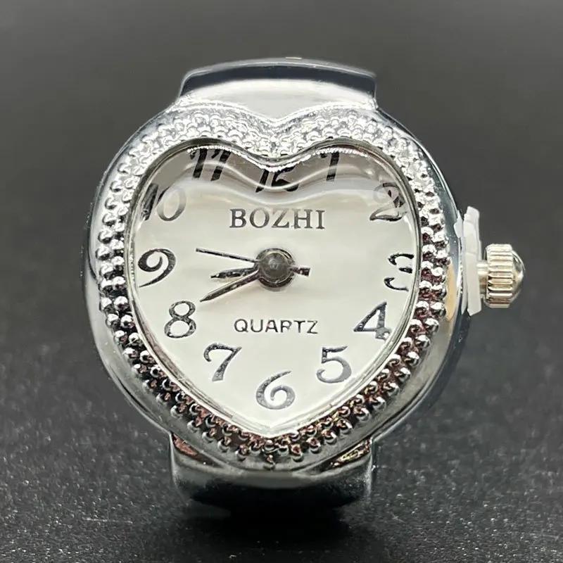 

Hip Hop Vintage Rings Jewelry Clock Punk Heart Shape Roman Quartz Watch Retro Creative Finger Watch Ring Couple белый