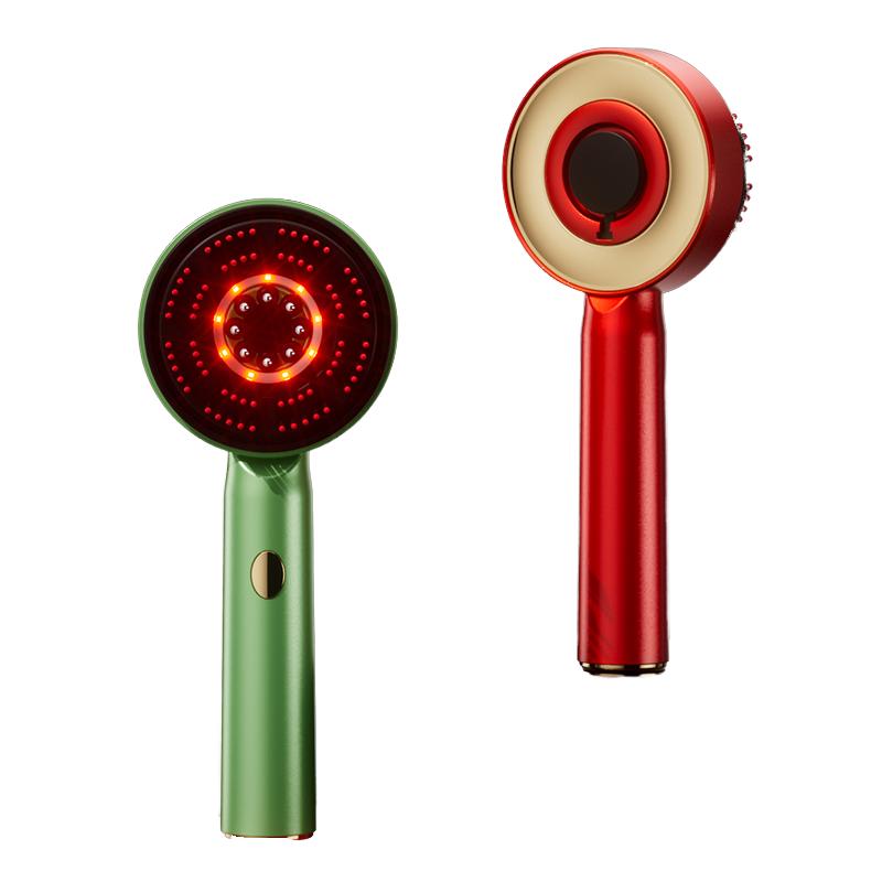 2025 High-performance Cordless Electric Red Blue Light Kneading Waterproof Conductive Comb Scalp Massager Brush Musical Function Plastic красный