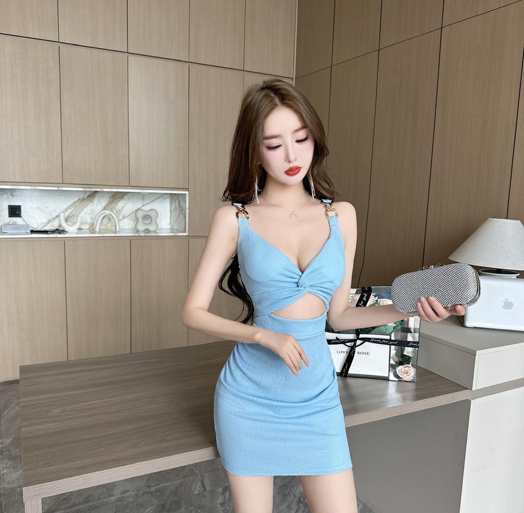 Temperament V-neck low-cut sexy jacquard elastic hollow tight body hip-wrapped waist bottom short dress women