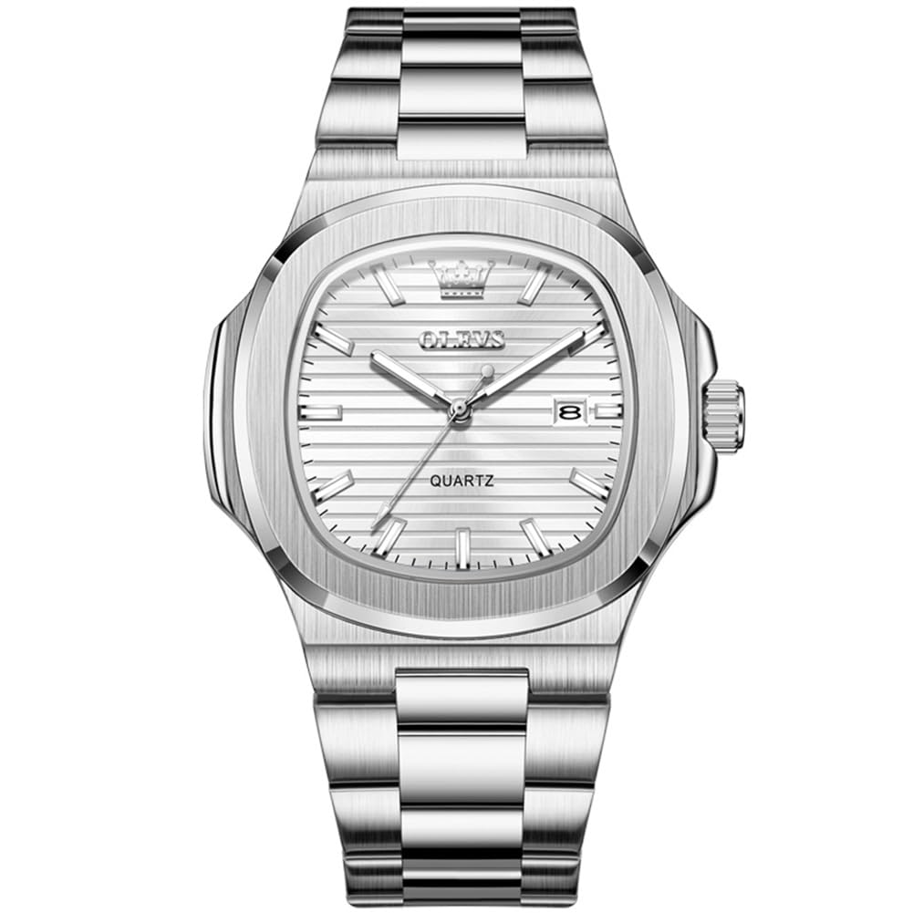 

OLEVS Кварцевые Военно-Морские Нержавеющие Дата Стильные Белые Мужские Часы, Дизайн, Сталь, Водонепроницаемые, Дисплей, Календарь, Люминесцентные, Популярные, Бренд,