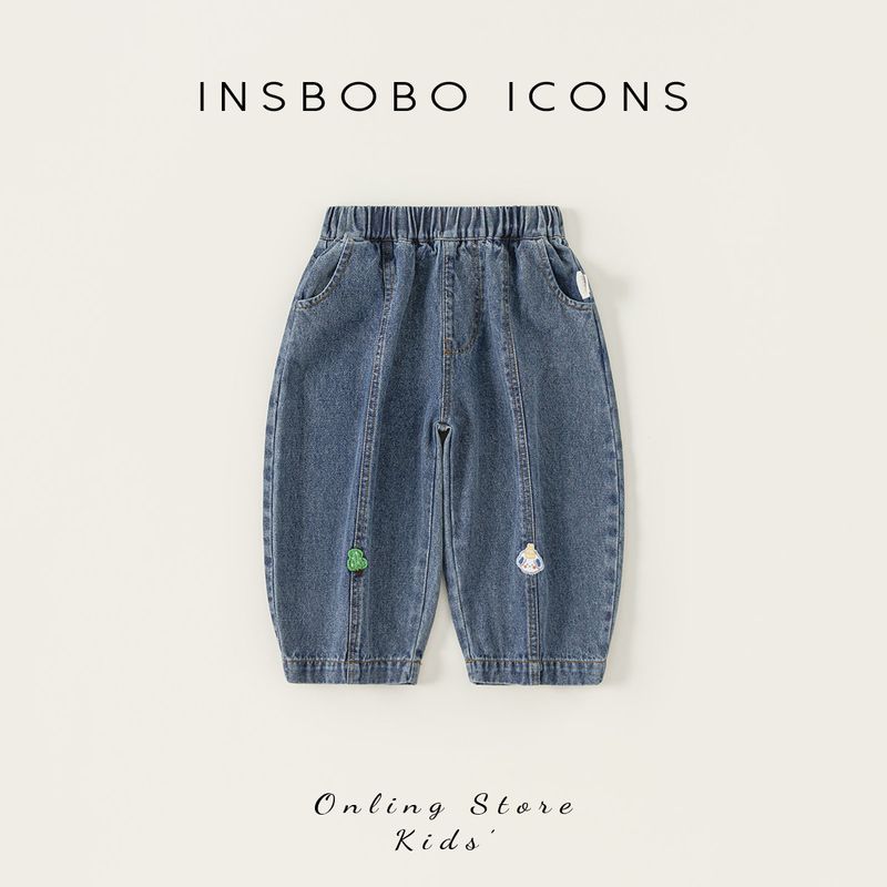 Insbobo Girls  Pants Spring and Autumn Stylish Long Pants 2025 New Autumn Children s Jeans Children s Clothing Trendy Cowboy Blue 100