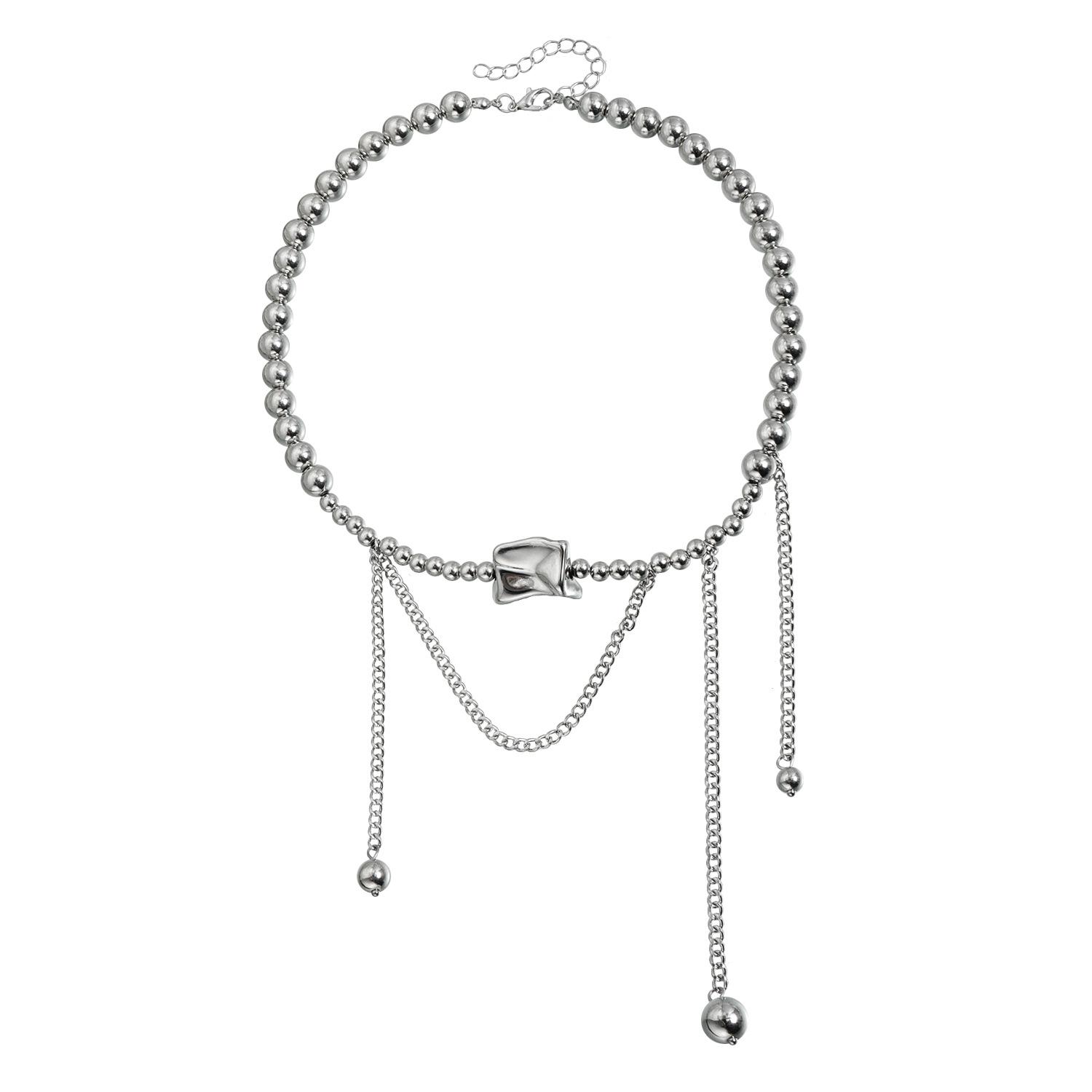 Accessories Fashion Geometric Cylinder Beaded Necklace ins Metal Wind Sweet Cool Irregular CCB Items