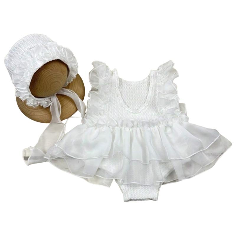 

Soft and Breathable Baby Girls Jumpsuit Dress with Matching Headwear Props for Newborns Photoshoots Celebration белый