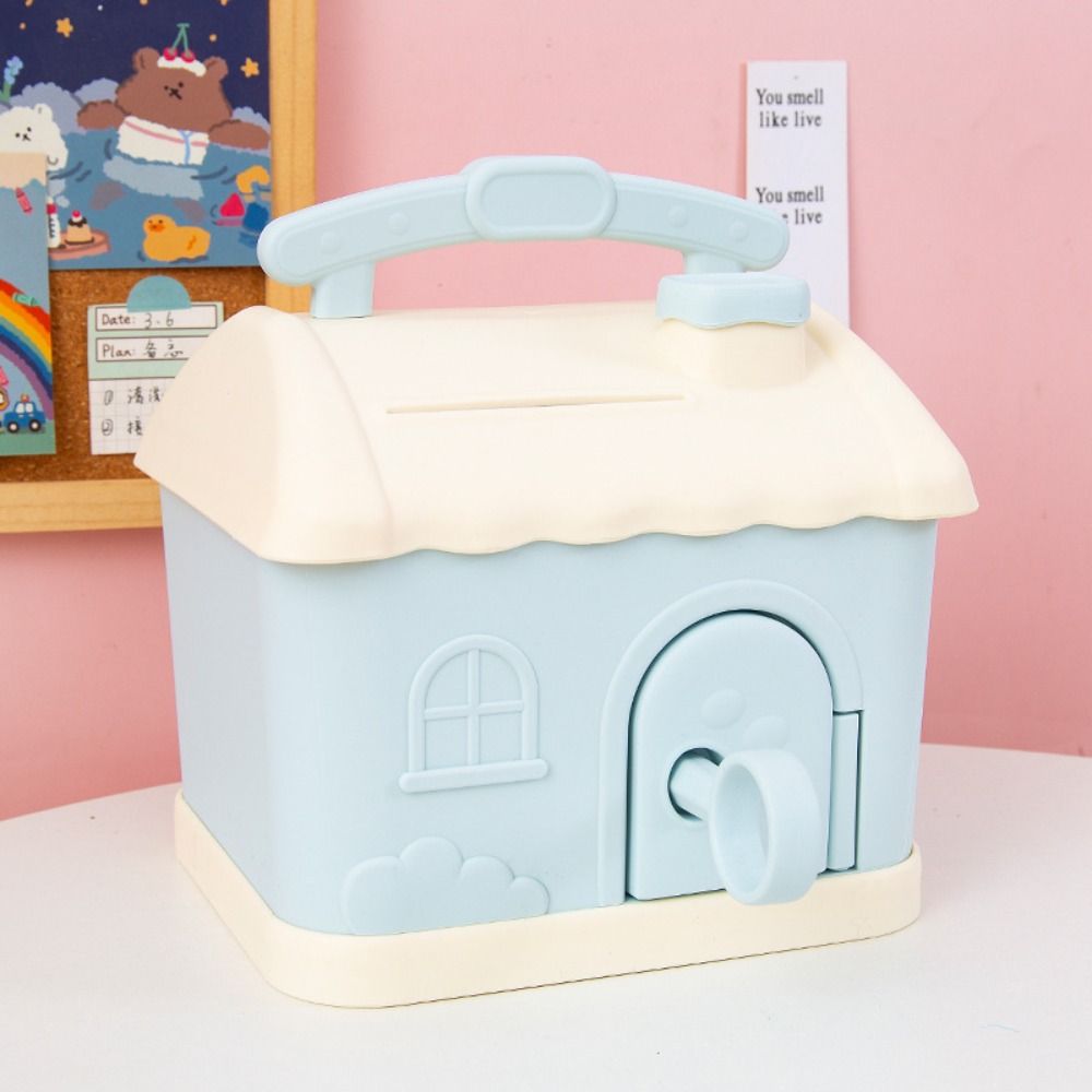 With Lock and Keys House Shape Piggy Bank Cartoon Stickers House Shape Cartoon Saving Box Large Capacity Save Money Box Gift
