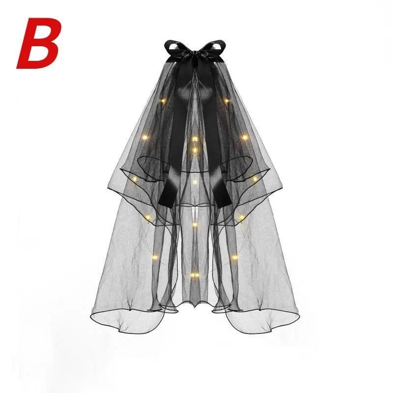 Xiaomi 2026 Halloween 2 Tier Veils for Brides Womens Layered Black Tulle Short Wedding Veil Veil with Bow Wedding Halloween Cosplay