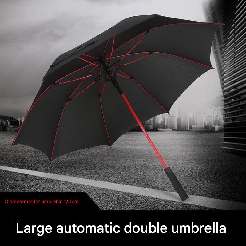 Men's Business Super Large Straight Pole Double People Golf Umbrella Long Handle Red Bone Businees Gift Advertising Umbrella