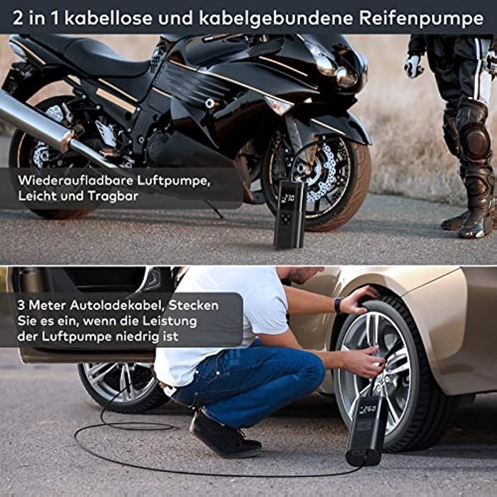 Elektryczna pompka powietrza z baterią 6000 mAh 150 Psi przenośna pompka rowerowa do wszystkich zaworów z cyfrowym wyświetlaczem LCD i światłem LED Mini kompresor do roweru