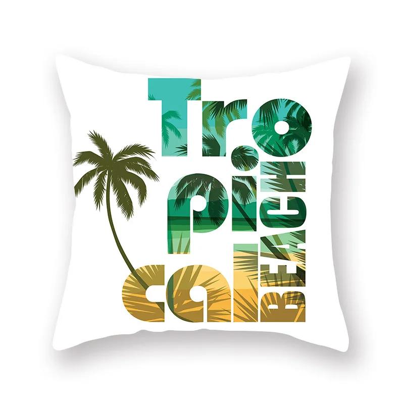 Polyester Decorative Throw Pillows Case Tropical Green Plants Palm Sofa Cushion Cover For Home Living Room Decoration