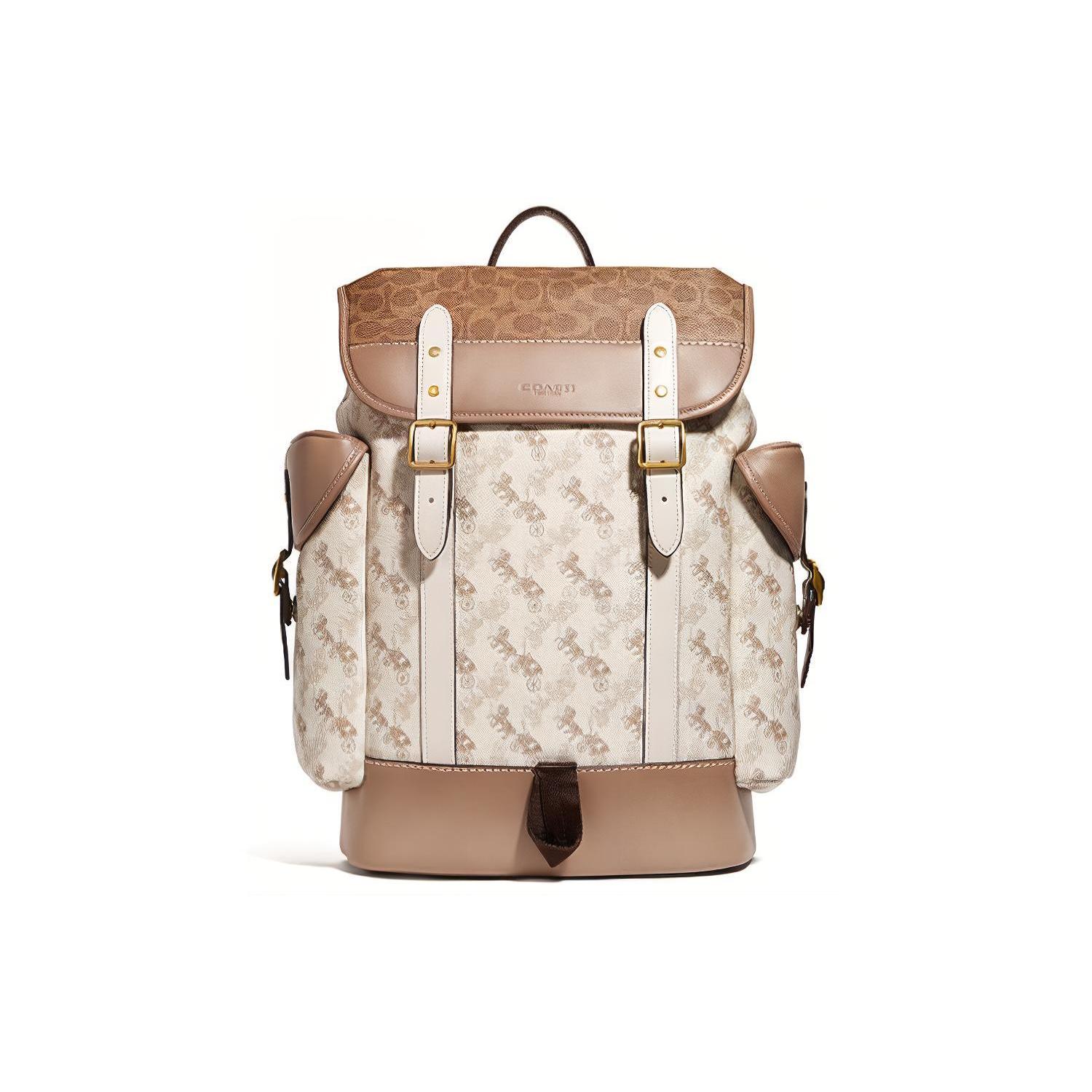 

New COACH Leather Backpack Large Men s Beige & Brown C3802-OLSMR 31.0*14.5*41.9CM