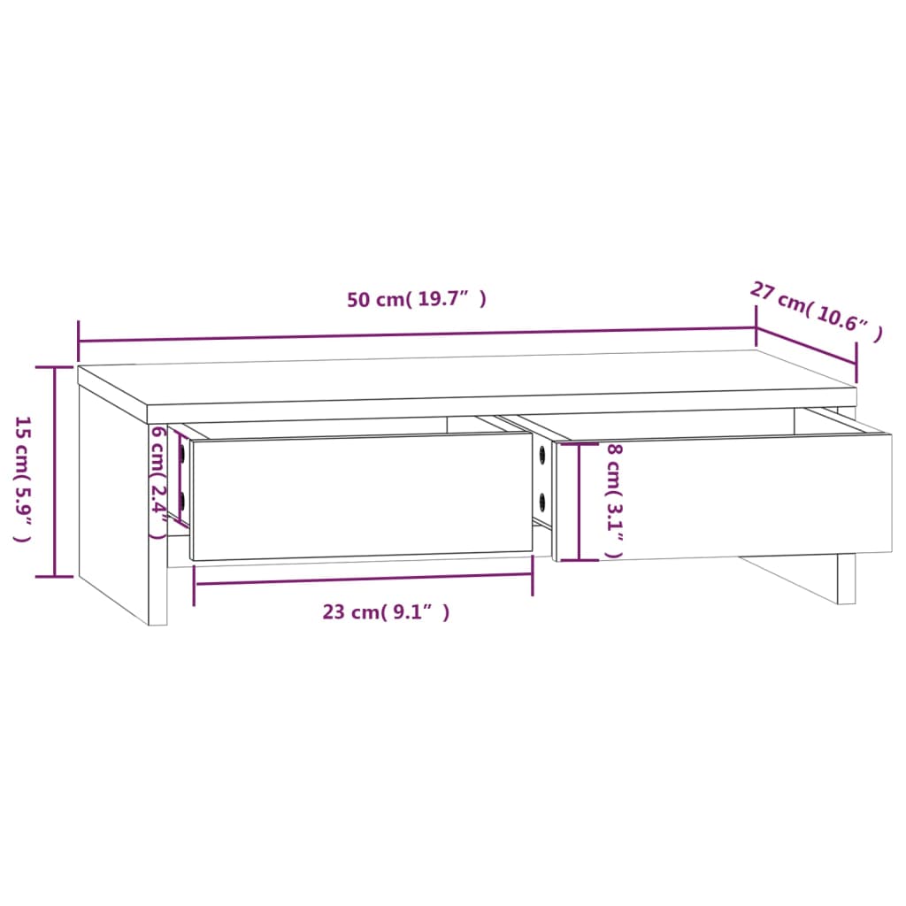 Monitor Stand White 50x27x15 cm Solid Pine Wood