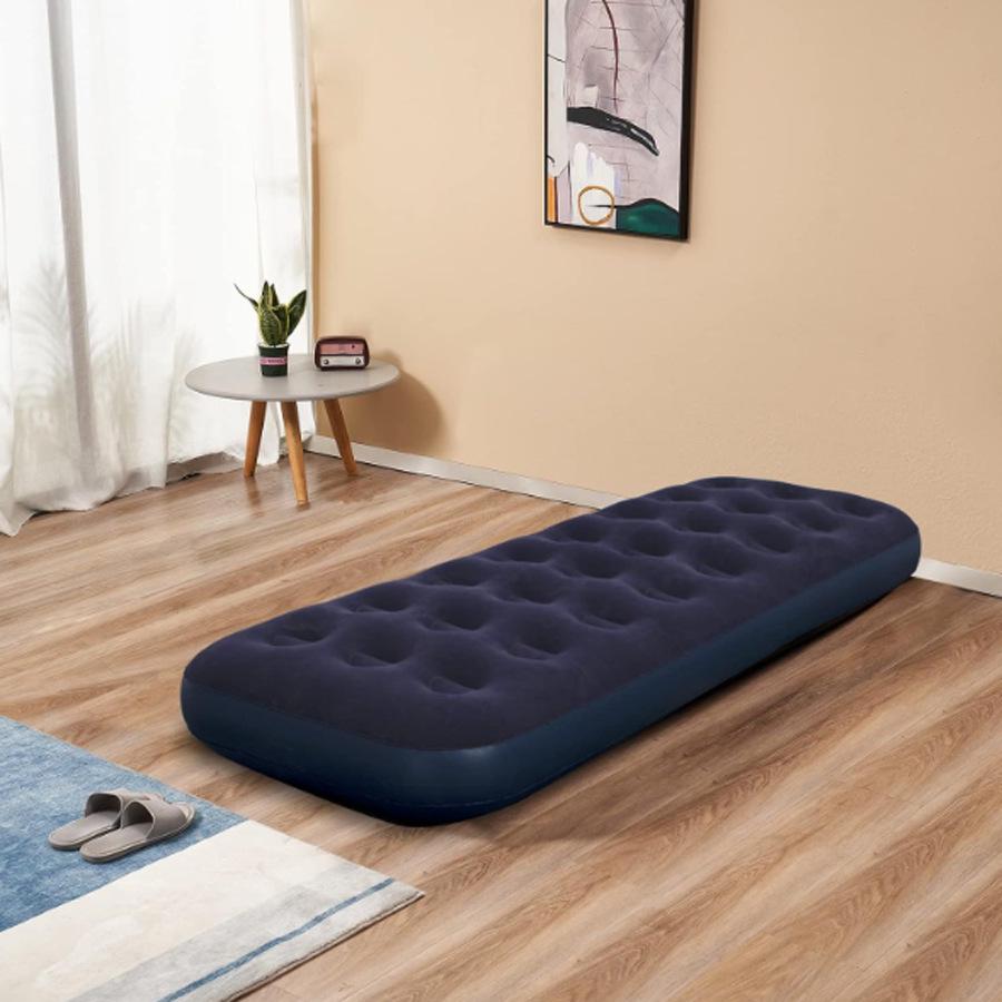 Single Outdoor/Indoor Inflatable Camping Mattress with Flocking