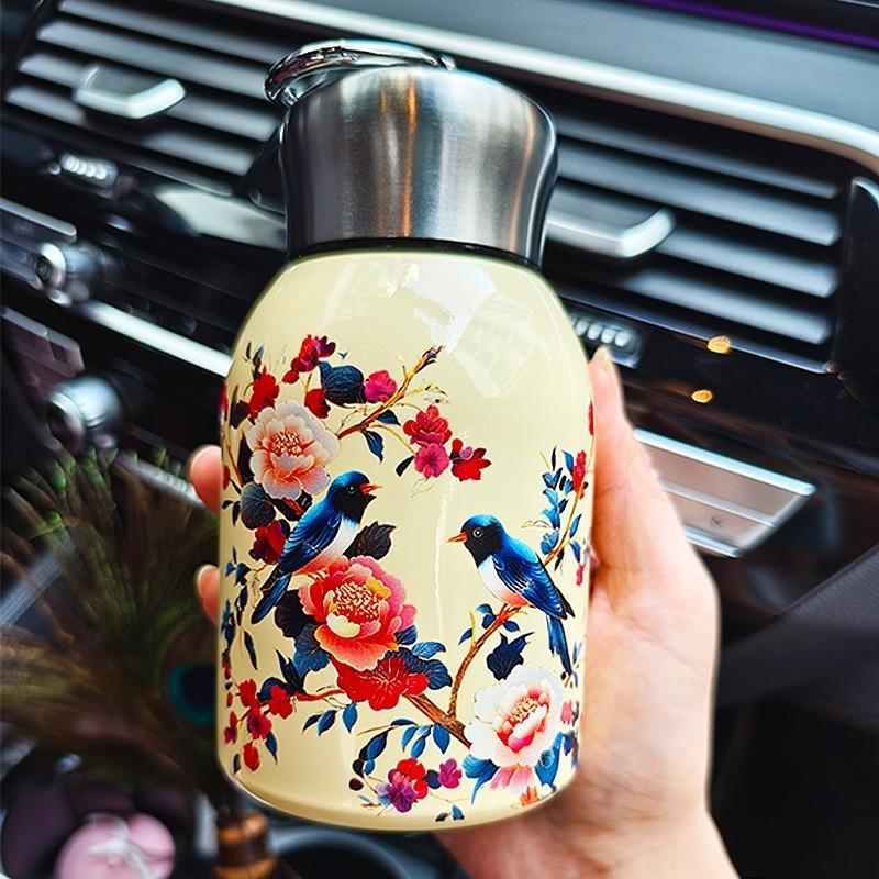 Retro Light Luxury Thermos Cup for Girls, High-end Water Cup, Mini Portable Large Belly Cup, Chinese Style Small Thermos Cup, Te