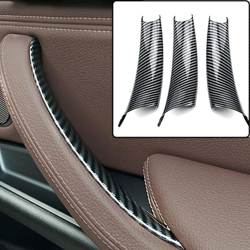 3 Pack Car Interior Door Handle Covers Compatible with For BMW X5 E70 X6 E71 E72 Models 2007 2014 ABS Carbon Texture