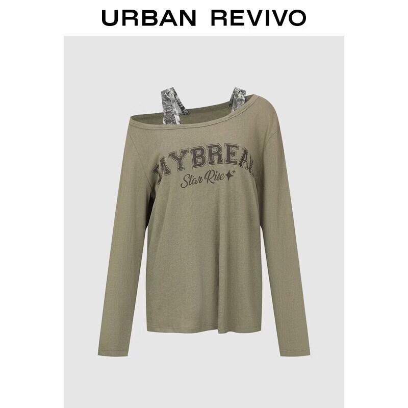 UR2026 Women s Trendy Off-Shoulder Letter Print T-Shirt S