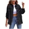 Womens Denim Jacket Button Down Shirts Distressed Frayed Coat  With Pockets
