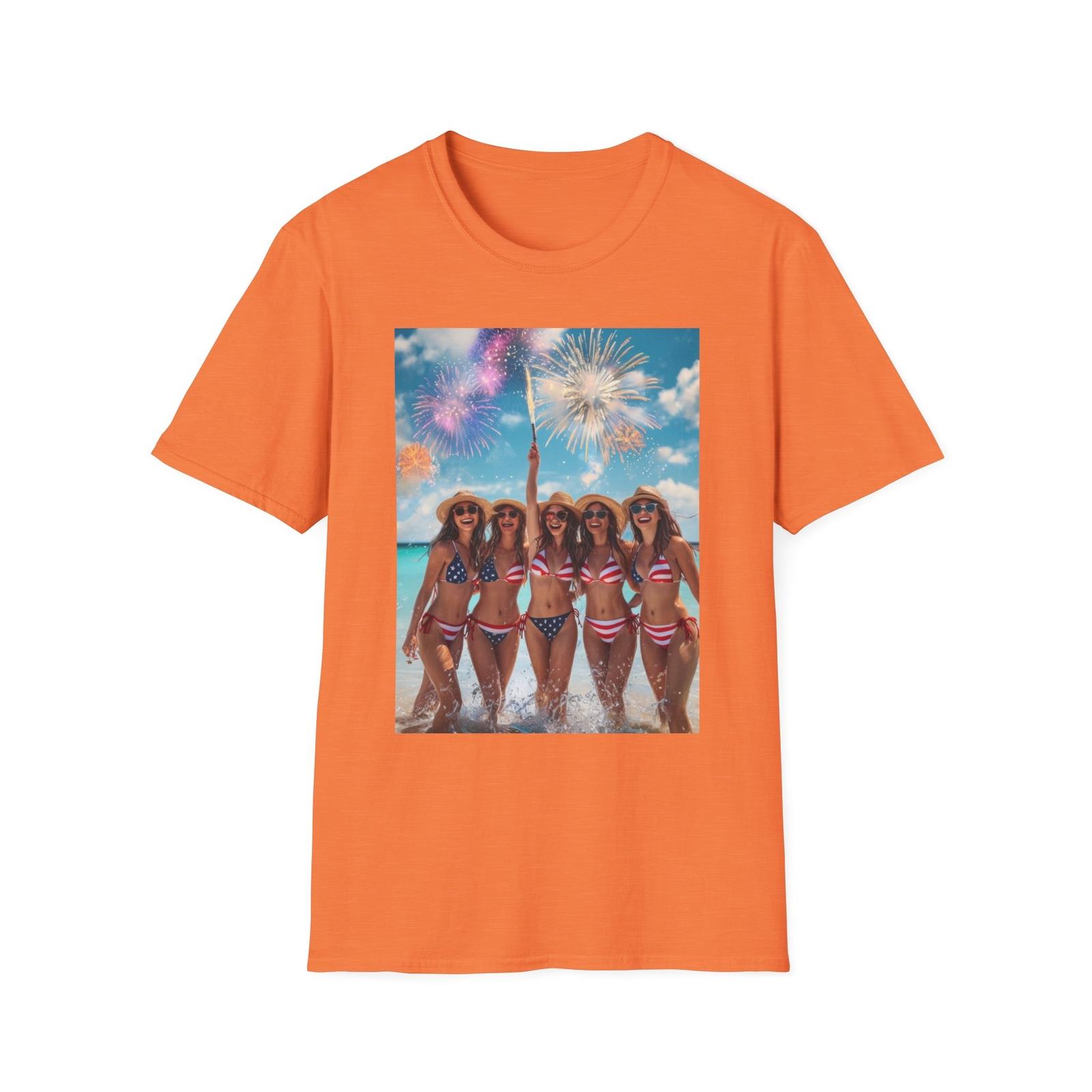 Summer Celebration T-Shirt, Fun Fireworks Beach Tee, America Tee 4th of July Tee S