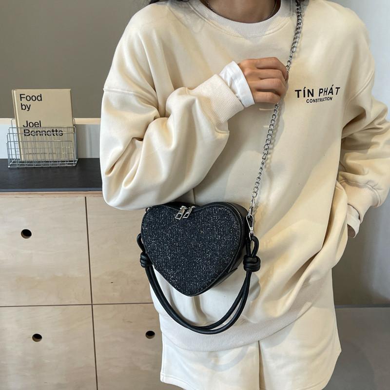 Fashionable Heart-shaped Crossbody Bag For Women In Elegant Black Gray Gold Pink Silver Colors