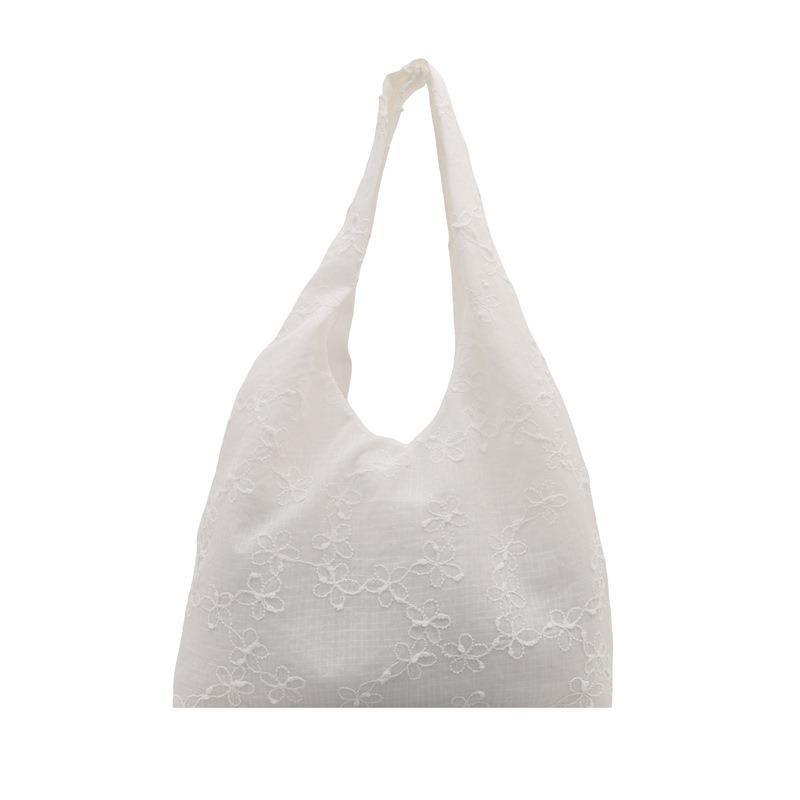 Small Fresh Lace Flower Canvas Bag Women's New Large-capacity Commuting Lazy Wind Single Shoulder Tote Bag Tide