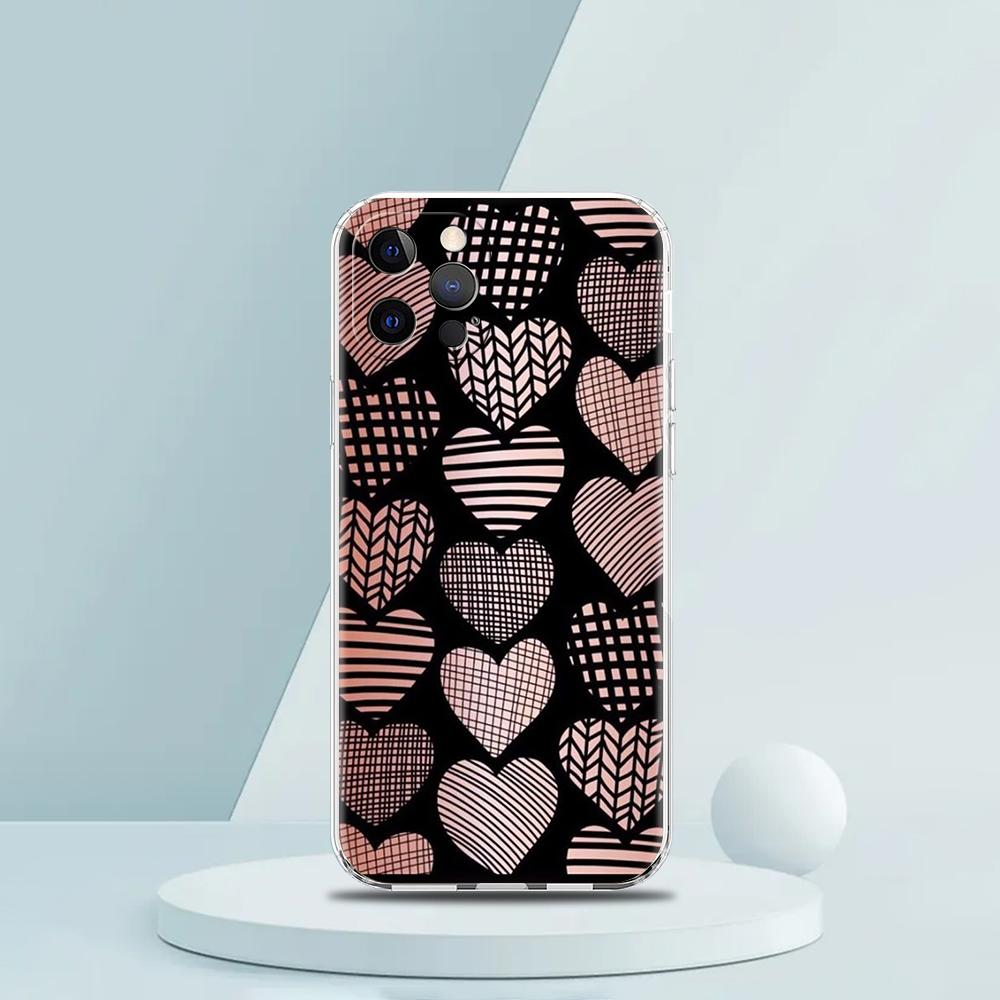 Gold Pink Rose Glitter Hearts Luxury Phone Case For iPhone 16 15 14 13 12 11 Pro Max XS X XR SE 7 8 Plus Silicone Clear Cover