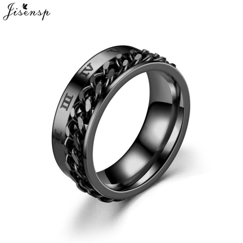 Fashion Anxiety Fidget Rings Relaxing Stainless Steel Rotatable Chain Ring for Men Women Spinner Zircon Gold Black Bague Homme