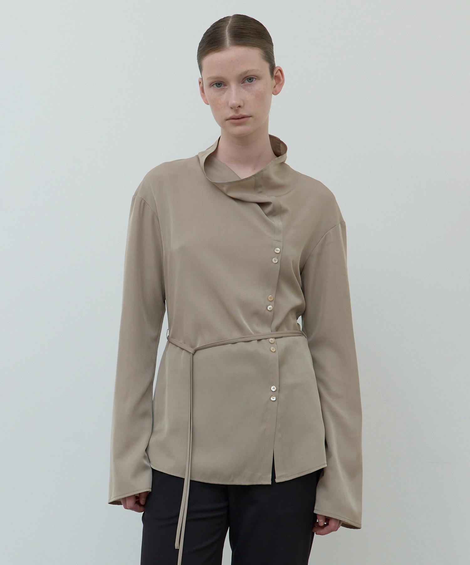 After Glow Silky Cowl Neck Blouse_Beige Beige/M