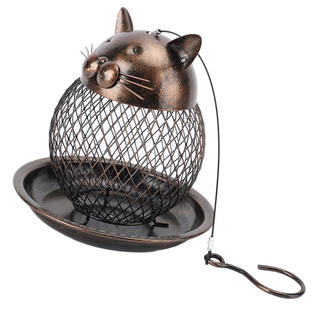 Hanging Bird Feeder for Outdoor Iron Squirrel Proof Retro Cat Shaped Metal Mesh Wild Bird Feeder for Garden Decor