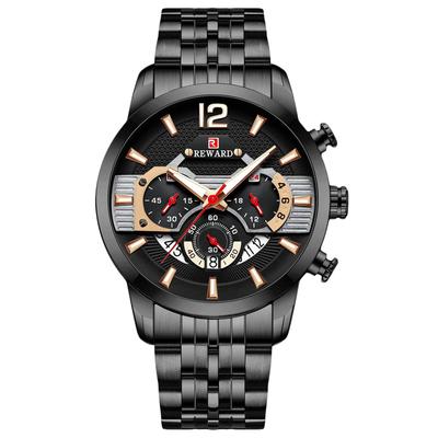 RORIOS Watch Waterproof Quartz Watch with Luminous Stainless Popular for and Business Black A Men's Calendar, Display, Multi-Function, Steel,