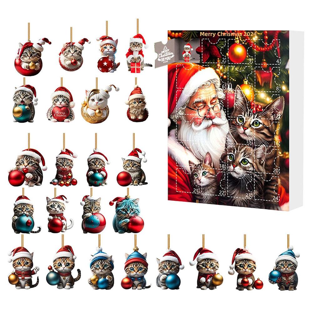 2025 Holiday Advent Calendar Cow Ornaments Christmas Advent Calendar Acrylic Cartoon Highland Cow Hanging Decorations Home Decor