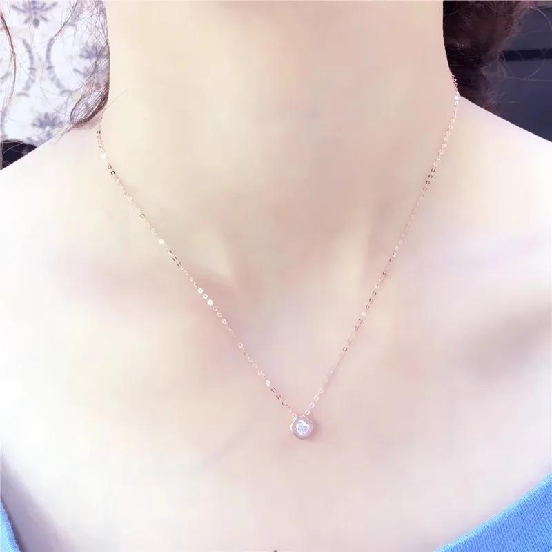Copper plated rose gold White Zircon necklaces Simple Charms Small Round Square Pendant Engagement collar chain fine Zircon