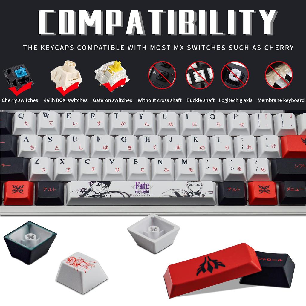 Anime Japanese Layout PBT Keycaps for Cherry Profile 60/64/68/87/104/108 Mechanical Keyboards