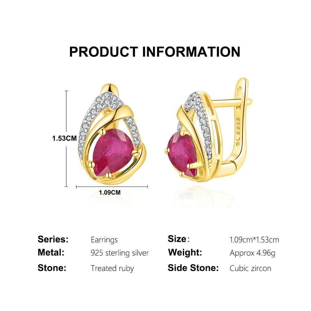 Light Luxury Natural Pear 6*8mm Filled Ruby Ring Earrings 925 Sterling Silver Jewelry Set for Women's Birthday and Banquet Gifts