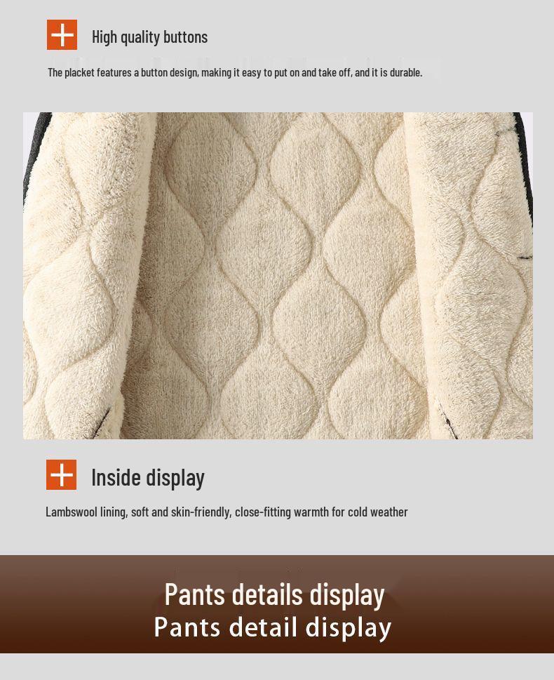 Elderly Men's Fleece-Lined Cotton Jacket & Pant Set - Warm Camel Hair Finish