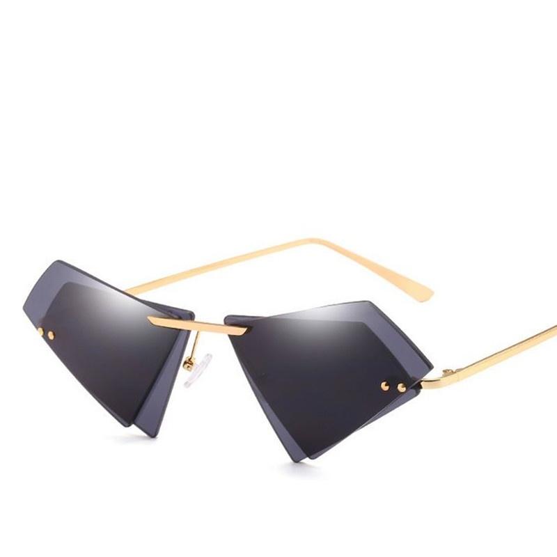 Okulary przeciwsłoneczne damskie kocie oko bez oprawek małe trójkątne okulary przeciwsłoneczne damskie znanej marki nieregularne podwójne soczewki okulary