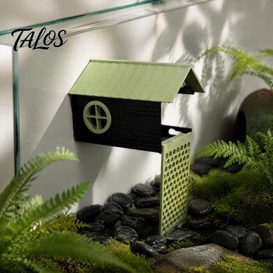 Suction Cup Reptile Decor Hermit Crab Cave with Climbing Ladder, 180 Degree Panoramic View Aquarium Tank Accessory Window Design, Plastic Burrow