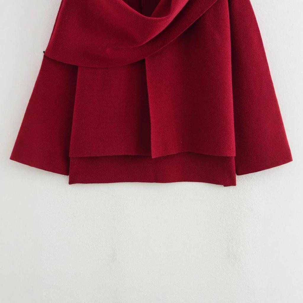 2025 Women's European & American Style Asymmetrical Scarf Short Knitted Winter Overcoat
