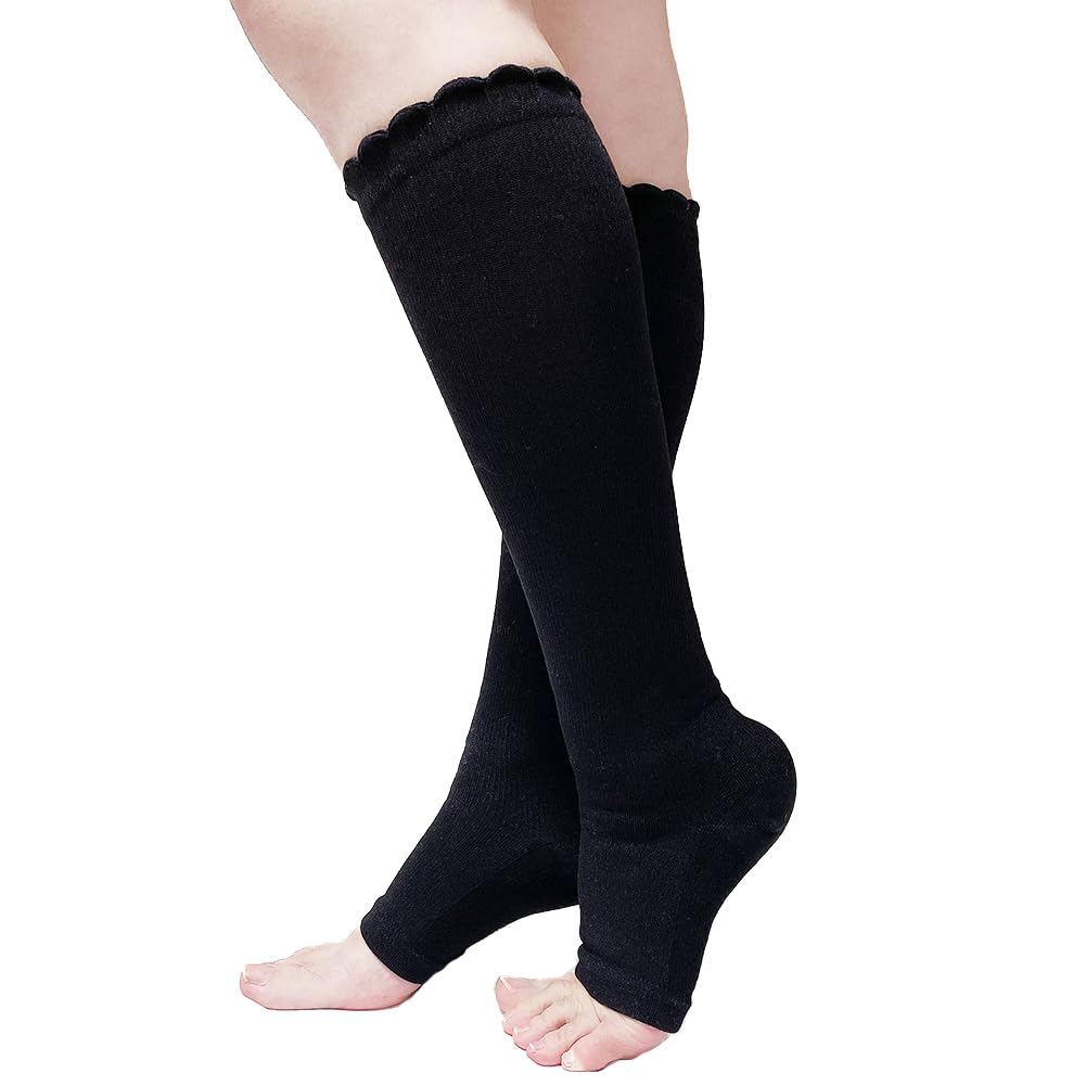 Ashirakaru Ashirakarun Sleeping Compression Socks Numeric [kokoromeika] = = Open-Toe (JP, Size, 23.0 cm, Black)