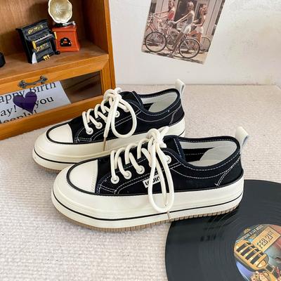B-9363 Dopamine/platform Canvas Shoes Women's Niche Retro Hong Kong Style 2024 New Board Shoes Korean Version of White Shoes