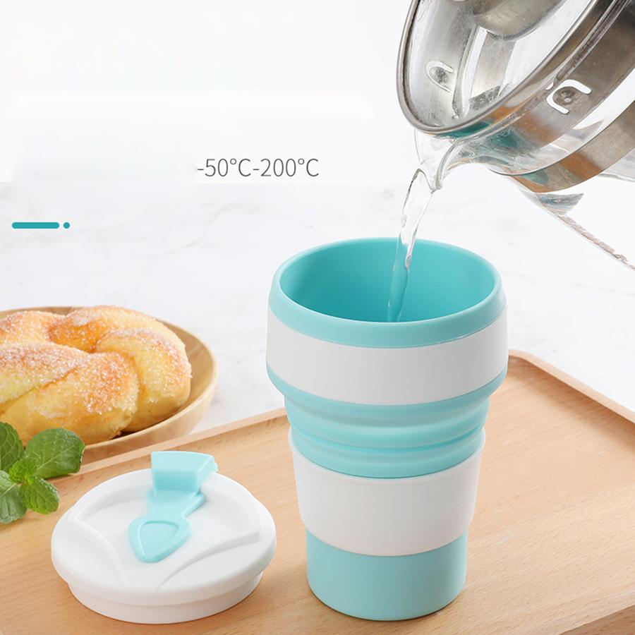350ML Food-Grade Silicone Folding Cup, With Lid, Reusable Portable Coffee Cup, Hot Drink ,Suitable For Travel And Camping