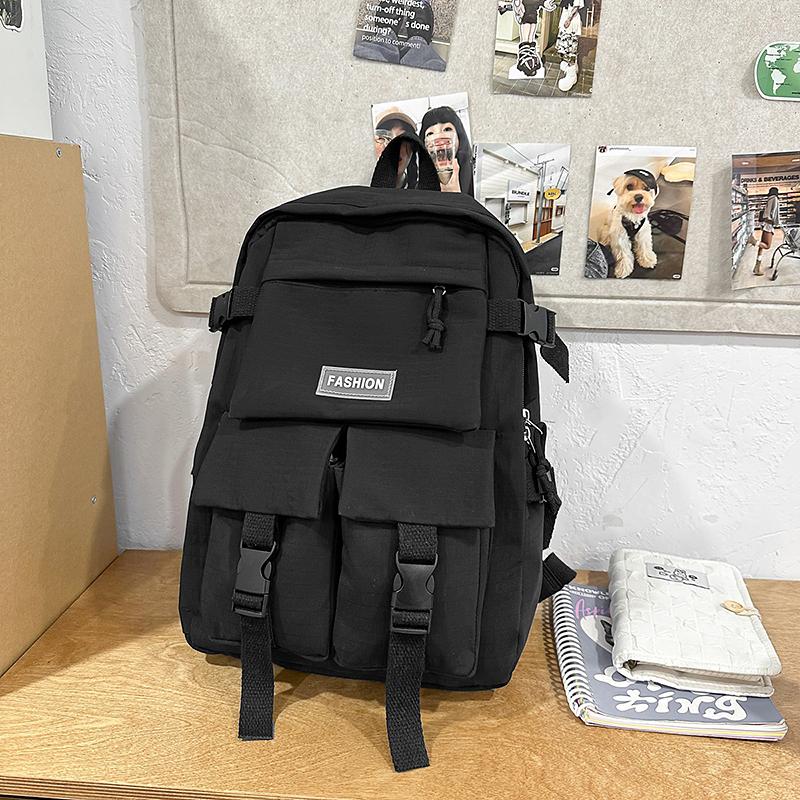 Solid Color Schoolbag Women's Large Capacity Travel Backpack Student Backpack