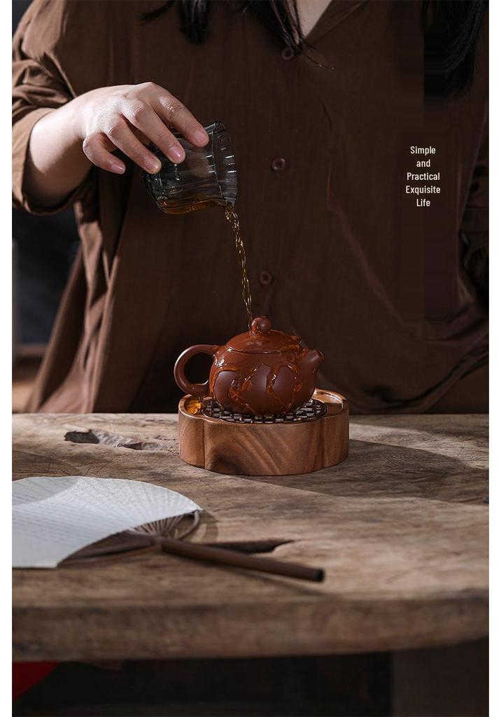 Walnut Zisha Teapot Mat: Small Water Storage Tray for Japanese Tea Brewing