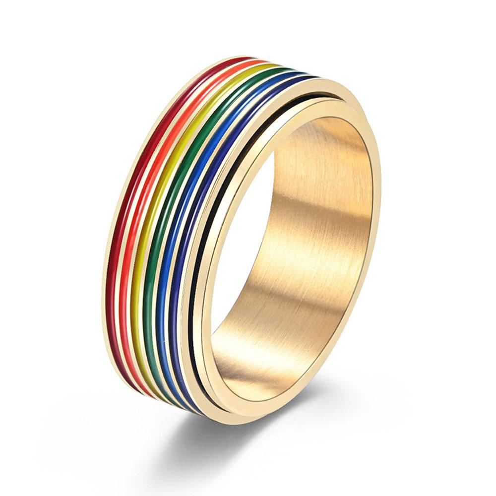 

Stainless Steel Rotatable Rainbow Double-layer Ring Ring Niche Decompression Couple Rings Jewelry 6 золотой