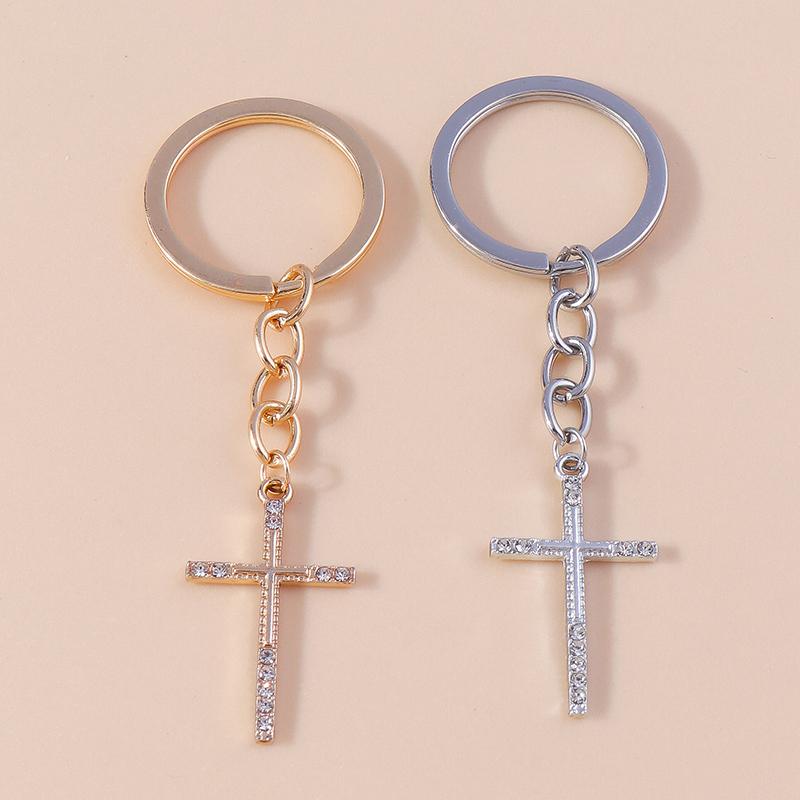 Luxury Rhinestone Crystal Cross Keychain Religious Key Ring Pendants for Key Holder Women Girls Handbag Charms DIY Jewelry Gifts