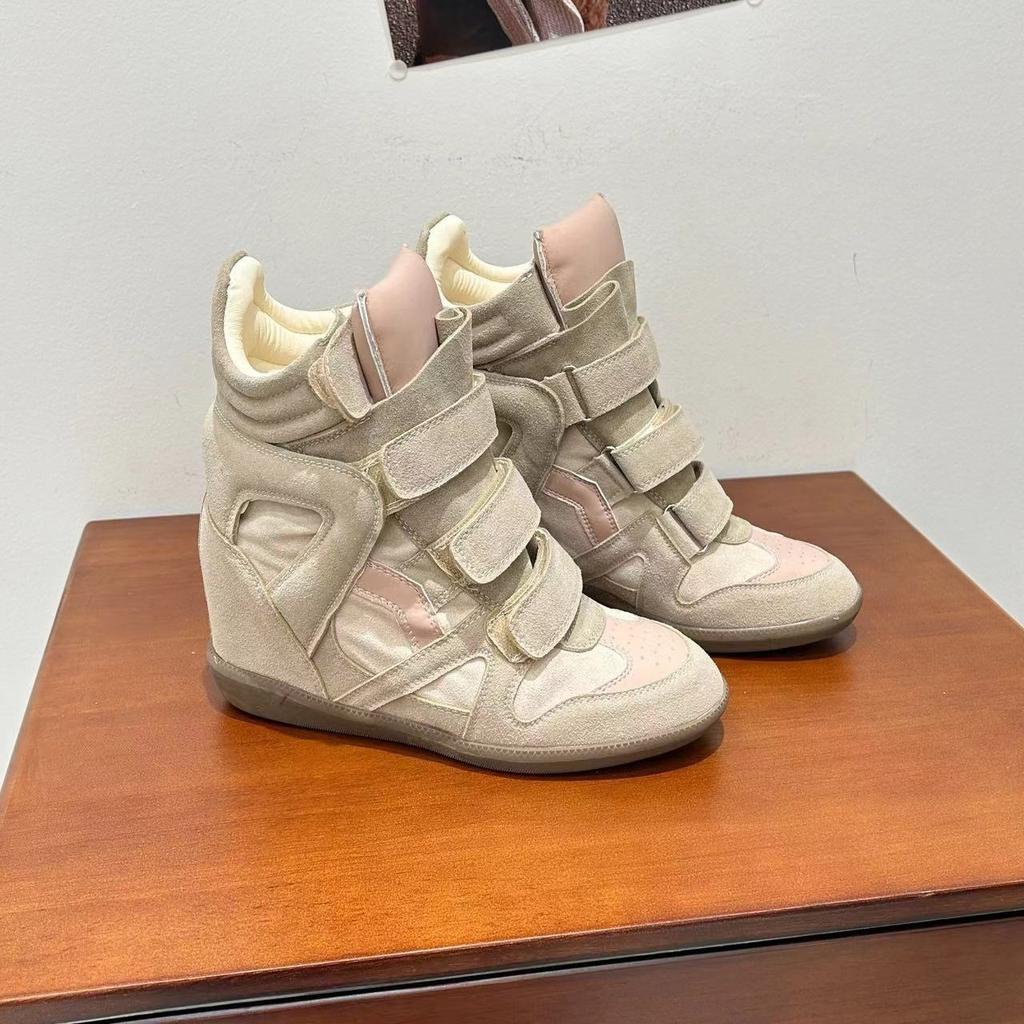 Herbst und Winter Echtes Leder Dicksohlige Innen erhöhende Klettverschluss Freizeitschuhe High-Top Damen Vielseitig Erhöhend