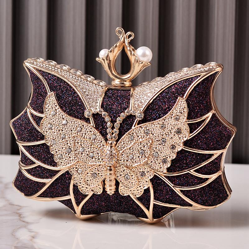 Butterfly Purse Rhinestone Handbags Elegant Clutch Luxury Brands Women's Evening Bag Pearl Crystal Ladies Shine Shoulder Bag
