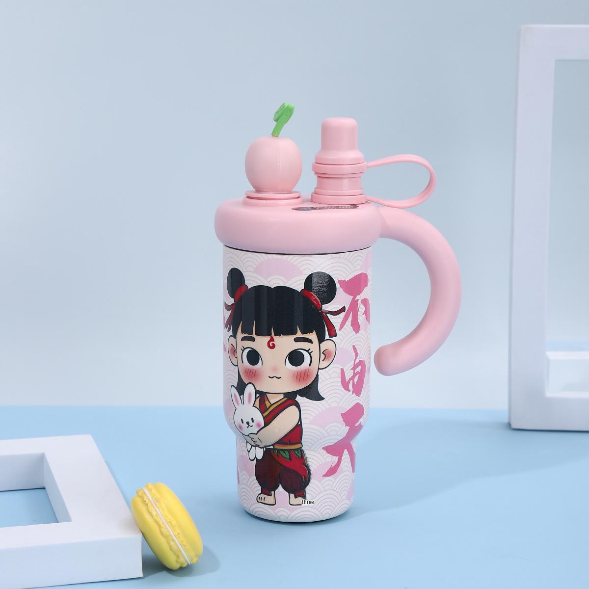 Nezha 316 Stainless Steel Insulated Cartoon Ice Buster Cup with Handle 800ml розовый