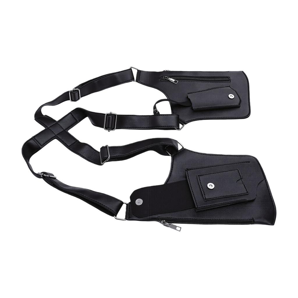 Double Shoulder Armpit Bag Vintage PU Leather Multi Function Underarm Wallet Holster Bag for Men Outdoor Phone