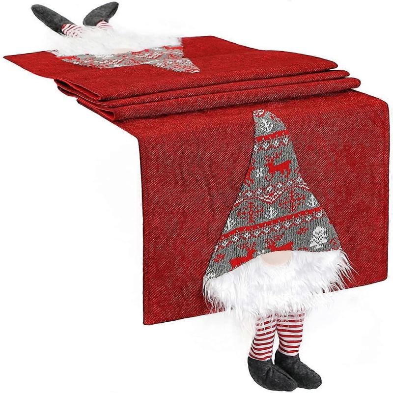 Christmas Table Runner, Christmas Plush Santa Gnome Elf Table Ornaments Swedish Table Runner Christm