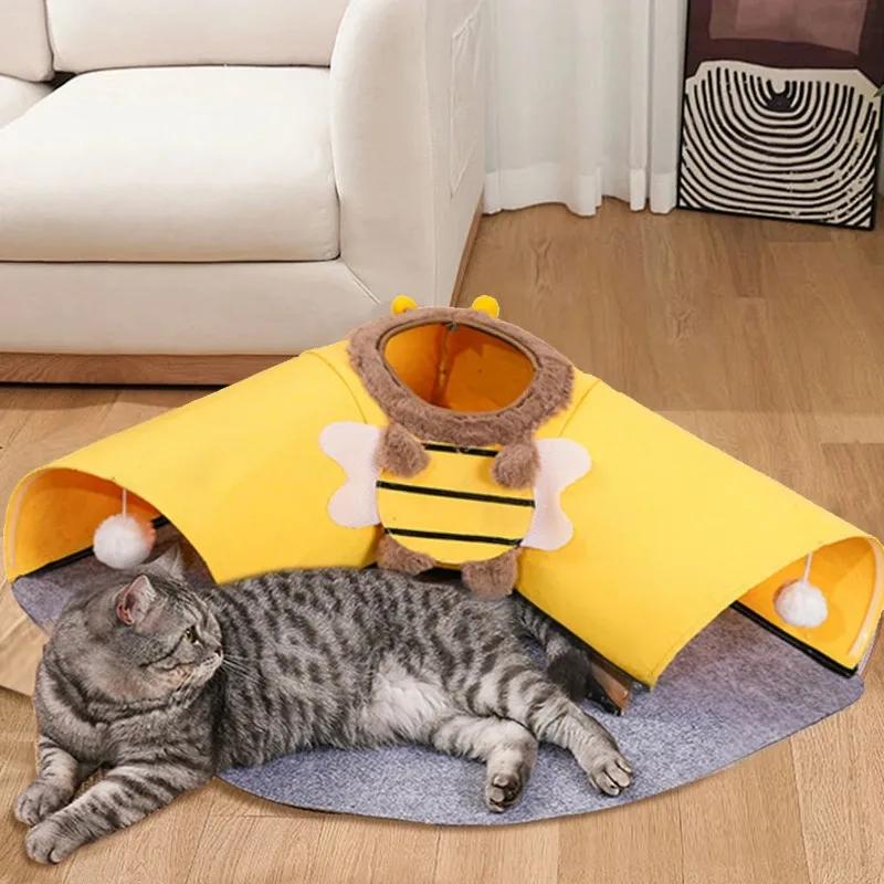 Foldable Felt Cat Tunnel Toy Detachable Indoor Pet Playhouse for Cats Sleeping and Playing All Seasons