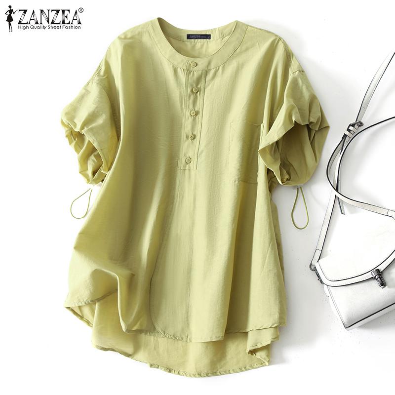 

ZANZEA Женская повседневная летняя блузка с круглым вырезом и короткими рукавами, топы