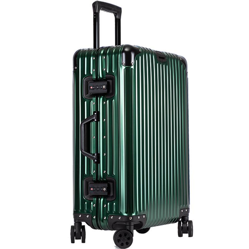 20" Aluminum-Magnesium Alloy Trolley Case - Unisex Metal Travel & Business Suitcase with Leather Accents